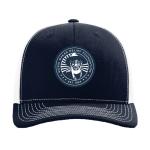 Product Description: Music Maker's limited edition trucker hat! This deluxe hat features an adjustable snap-back and an embroidered Dr. Burt patch.</br> Dr. Burt Hat (Navy/White)