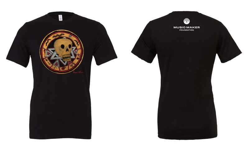 Product Description: Celebrate the memory of late luthier, philosopher, artist, and Music Maker friend Freeman Vines. This 100% cotton black short sleeve tee features one of Freeman’s iconic art pieces. Limited edition!</br> Freeman Vines Skullogram Tshirt